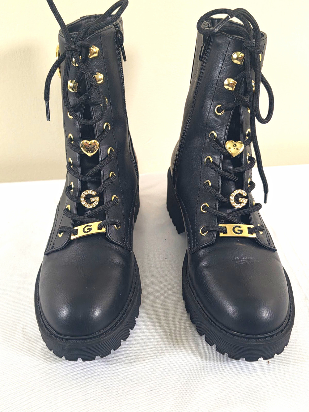 GBG Los Angeles Women's Black Lace-Up Combat Ankle Boots Logo Size 6.5